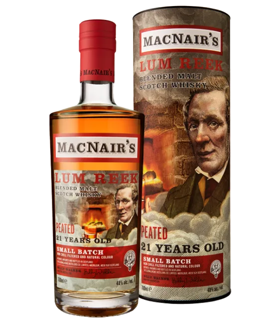 Macnair’s Lum Reek 21Y Blended Peated Small Batch, fles bij slijterij t Bockje in Bathmen