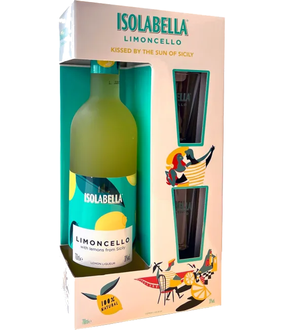 Isolabella Limoncello Geschenkverpakking met 2 Shotglazen, fles bij slijterij t Bockje in Bathmen
