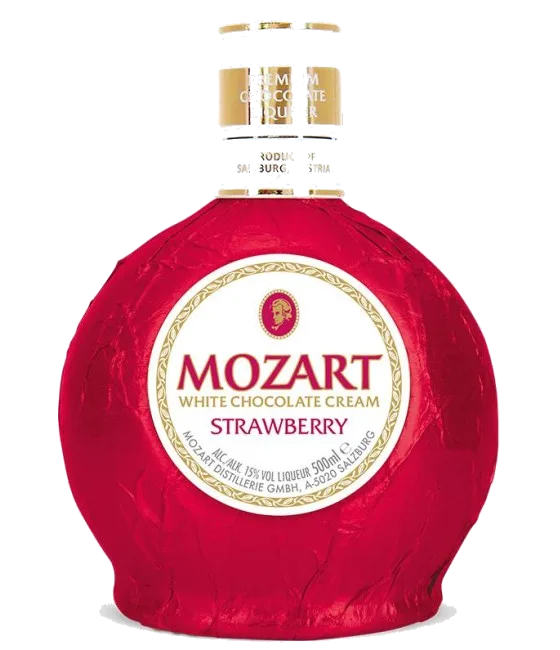 Mozart White Chocolate Cream Strawberry, fles bij slijterij t Bockje in Bathmen