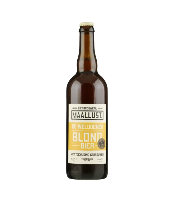 Maallust De Weldoener Blond, fles bij slijterij t Bockje in Bathmen