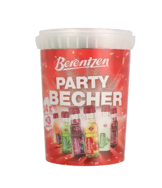 Berentzen Partybecher 27 flesjes, fles bij slijterij t Bockje in Bathmen