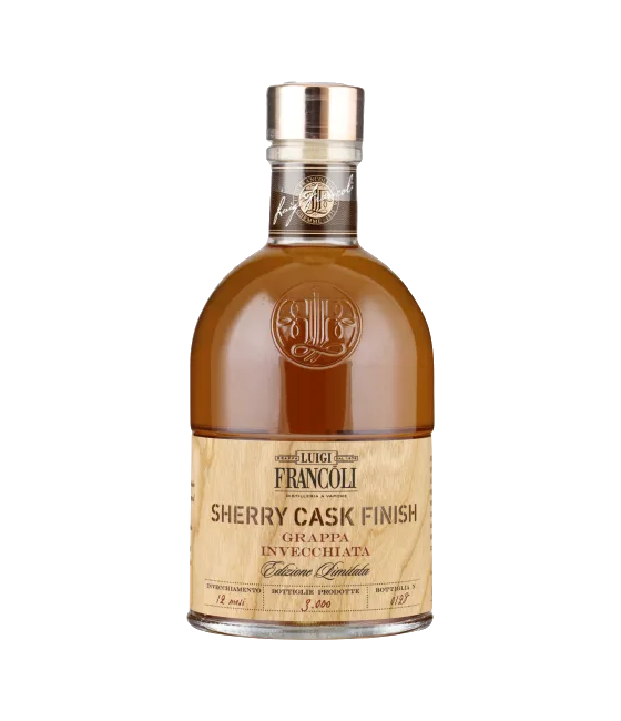 Francoli Grappa Sherry Cask Finish, fles bij slijterij t Bockje in Bathmen