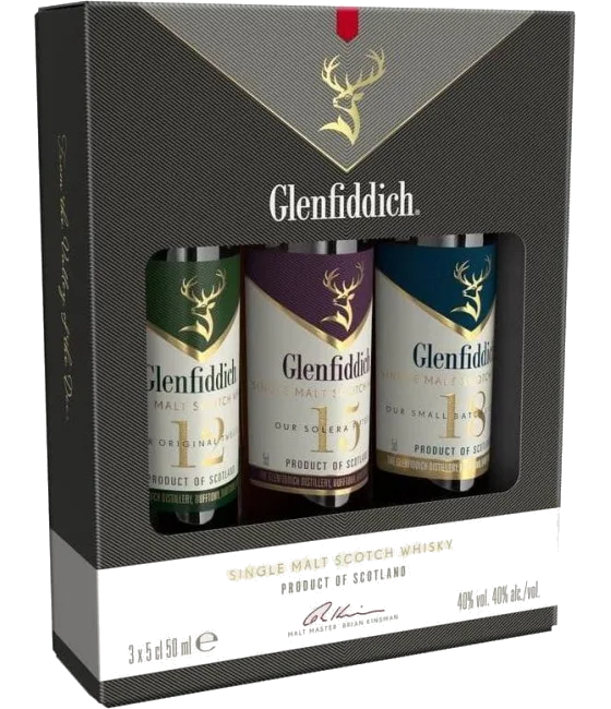 Glenfiddich Whisky Miniatuur Geschenkverpakking 3x5cl, fles bij slijterij t Bockje in Bathmen