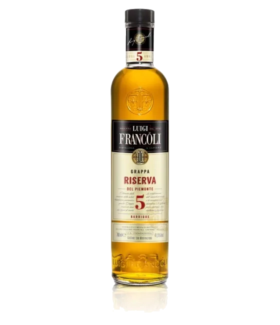 Francoli Grappa Riserva 5 Anni, fles bij slijterij t Bockje in Bathmen