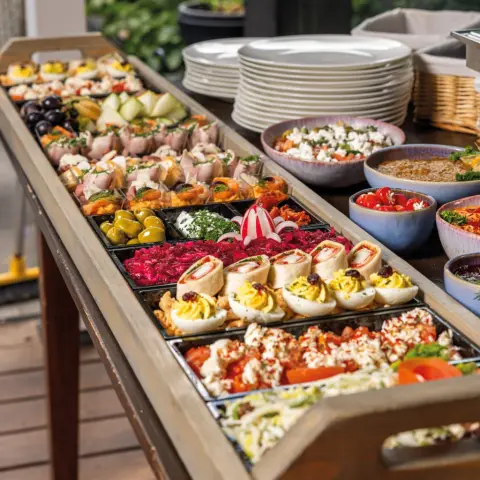 Buffettafel met koude schotels en salades
