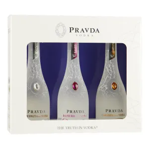 Pravda Vodka Flavours, drie flesjes
